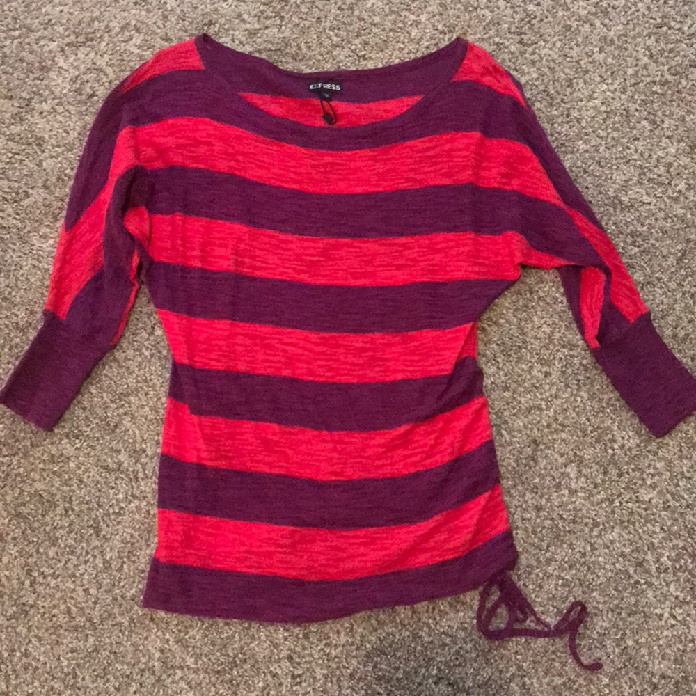 Express red purple striped sweater, size XS.